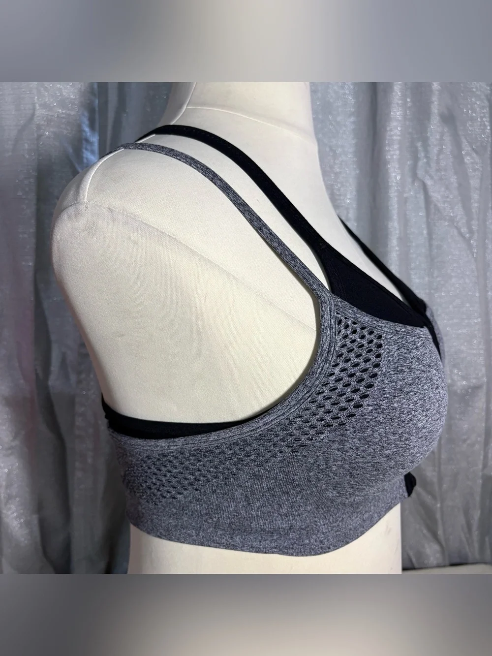Athletic Works Gray and Black Front-Zip double layer  Sports Bra